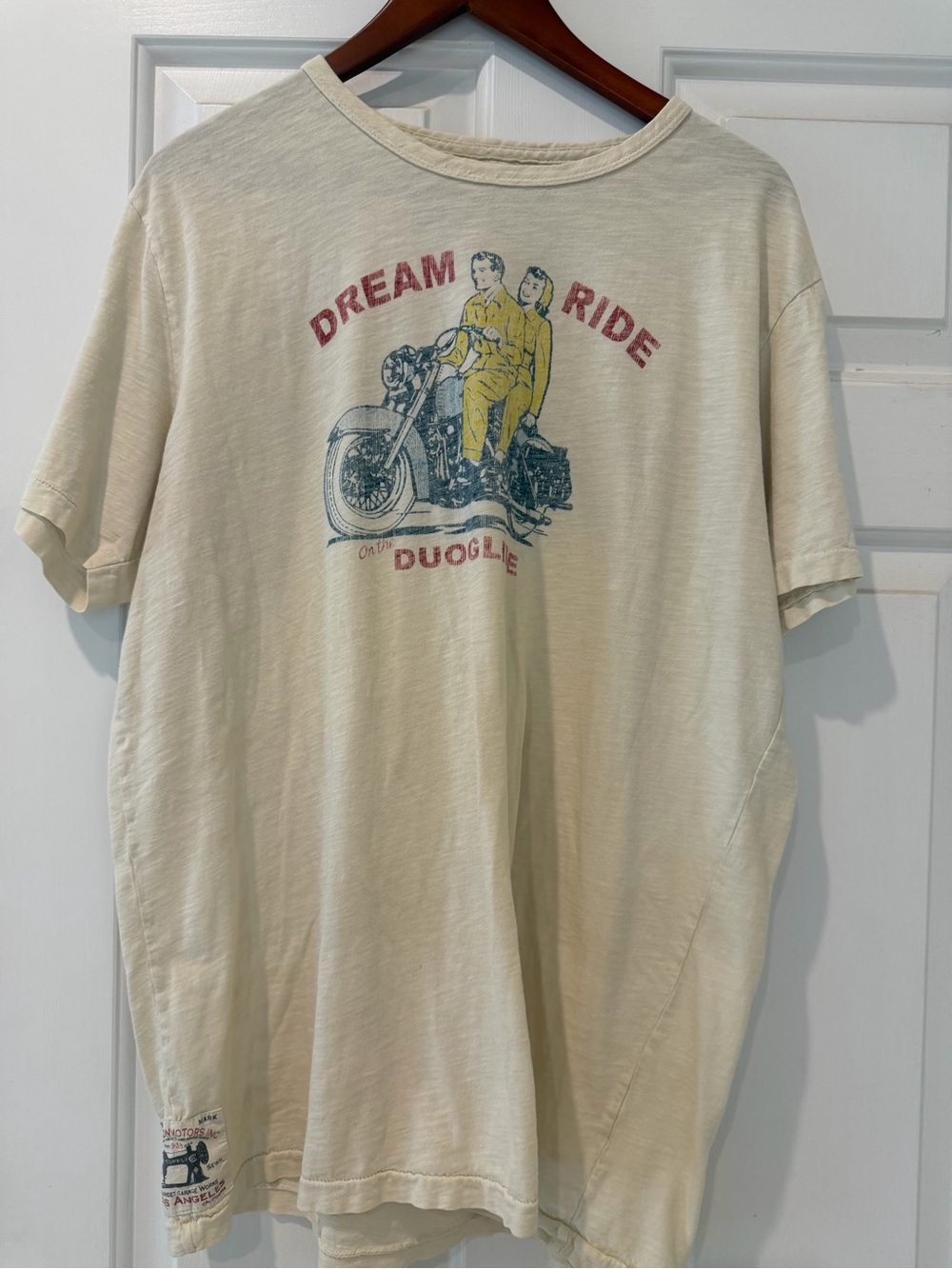 Lucky Brand Cream Graphic Tee with Yellow & Navy Print